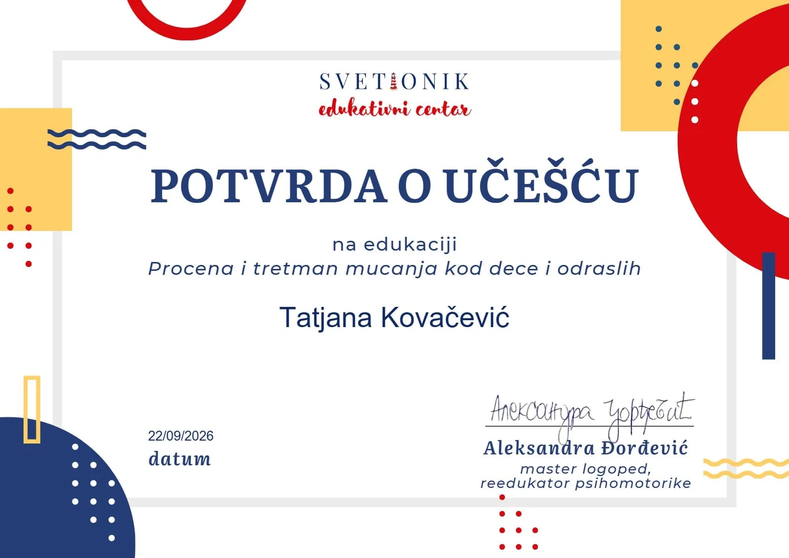 Sertifikat: Procena i tretman mucanja kod dece i odraslih